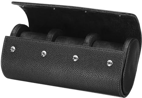 sourcing map Watch Roll Travel Case 3 Slots Portable Textured Black | Leather Watch Cases for Men and Women,Watches Storage Organizer,with Removable Pillows,for Traveling,Display,Home Storage