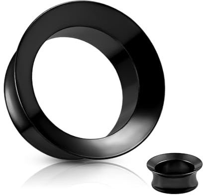 DOEARKO Flesh Tunnel 1 Paia Dilatatore Orecchio in Acciaio Inossidabile Double Flared Tunnel Ear Stretching Piercing Corpo per Uomini e Donne,10mm a 19 mm (Nero-1, 12mm)