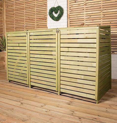 Samuel ALEXANDER 2.02m x 1.22m Large Wooden Outdoor Garden Triple Wheelie Bin Store Storage - Garden Bin Storage box, Wheelie Bin Hideaways, Bin Shed for 3 Bins (1 Single and 1 Twin)