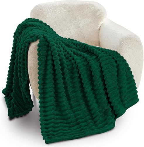 GC GAVENO CAVAILIA Ribbed Blanket Throw | Fluffy Fleece Throws For Sofas, Bed, Settee, Couch | Comfortable Extra Large Blankets & Throws | King Size 200x240 Cm | Dark Green