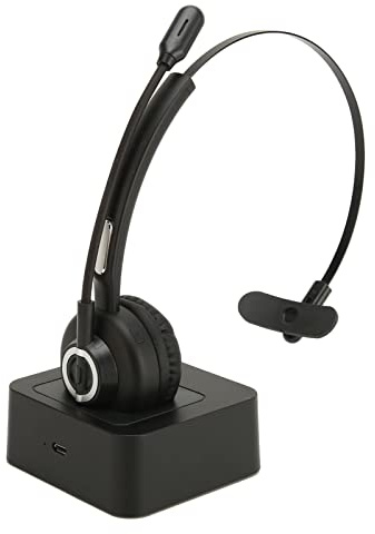 Rankomu Trådlöst kundtjänstheadset Bluetooth-telefonheadset, trådlöst headset med ett öra med roterbar mikrofon, bekväm design, laddningsbas ingår,
