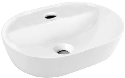 VBChome Lavabo de 42 x 30 cm de cerámica blanco ovalado con agujero para grifo, lavabo de mano, lavabo de cerámica, lavabo en el baño
