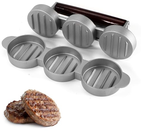 Lyreh Presse Mini Hamburger, Presse à Hamburger pour Faire 3 Galettes à la Fois Moule à Hamburger à Curseur de Saucisse Gadgets de Cuisine pour Barbecue Pique Nique Grillades Camping