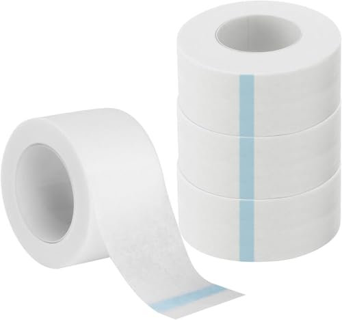 VOSSOT 4 Rollen Micropore Tape 2,5 cm x 9,14 m Selbstklebender Verband Hautfreundliches Mikroporen Nasenband Atmungsaktiv Verband Klebeband für Wundversorgung Sport Wimpernverlängerung