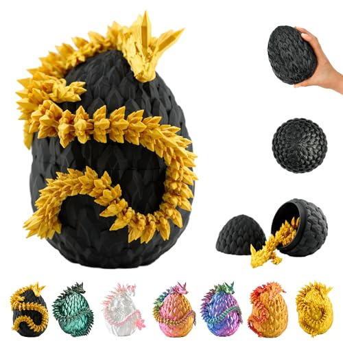 KAHAUS Drago 3D nell’uovo – figura decorativa e da collezione 30 cm con uovo 10 cm, modello fantasy oro-nero con elemento mobile (14+)
