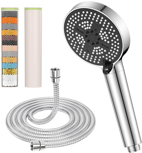 YEAUPE PRO Alcachofa de ducha con manguera, filtro de alta presión, 6 tipos de chorro, ahorro de agua en 25 capas, cabezal de ducha para agua dura, cloro residual, cabezal de ducha que aumenta la