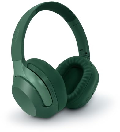 mooov 618321 - ANC trådlösa hörlurar med aktiv brusreducering | Bluetooth 6.0 | 30H-batteri | Rymdljud | Inbyggd mikrofon | Fällbar | 100% återvunnen plast | grön