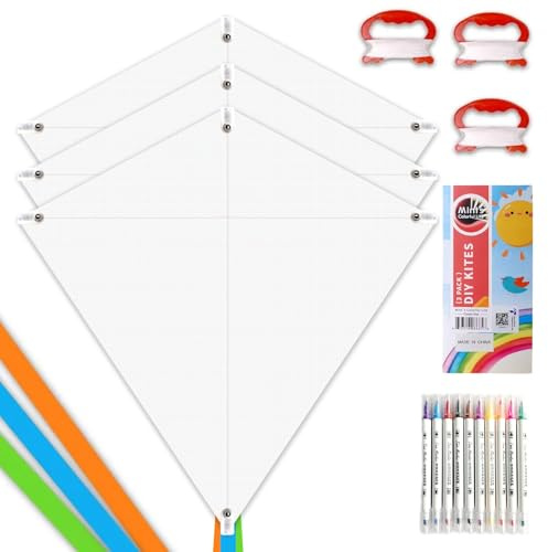 DIY Kites Making Kit for Kids, Easy to Fly White Diamond Kite Kits | Blank Kite Building Kit for Toddler, Single Line Beach Kite, Fit for Party