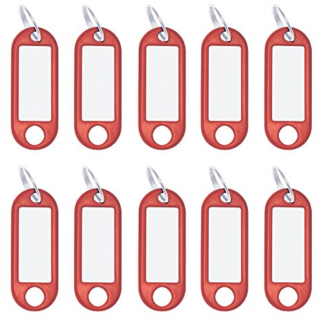Wedo 262101802 Schlüsselanhänger Kunststoff (mit Ring, auswechselbare Etiketten) 10 Stück, rot
