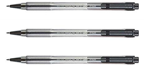 PILOT Set di 3 penne a sfera retrattile BPS-Matic a punta fine, colore: Nero