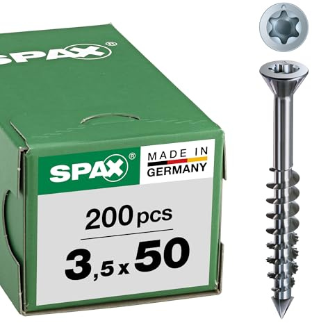 SPAX-M, Viti a testa piatta T-STAR plus, per MDF, testa piccola, parzialmente filettate, zincate tramite galvanizzazione A2J - 0441010350453, 0441010350503
