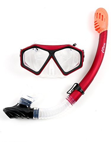 Two Bare Feet Dry Top Snorkel and Silicone Mask Set – Anti-Fog Wide View Tempered Glass Lens with Adjustable Silicone Straps – Leak-Proof Snorkelling Gear for Adults & Teens, Swimming & Diving