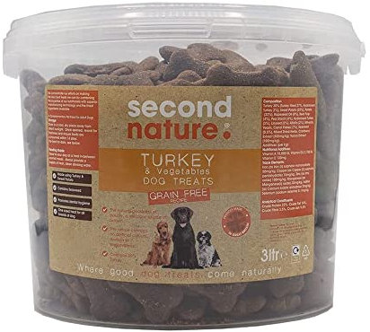 Second Nature Grain Free Dog Treats Turkey & Vegetable 3L - Natural Dog Training Treats, Dog Biscuits & Snacks, & Healthy Dog Treats for Small Dogs & Large