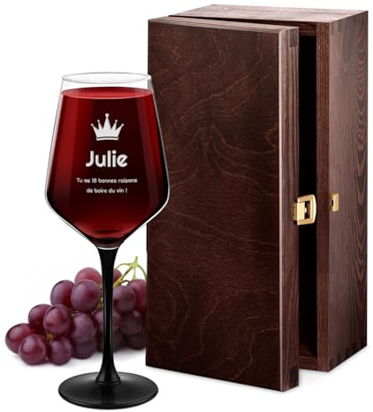 Maverton Verre personnalisé pour femme - Verres avec pied teinté pour anniversaire - Verre à vin rouge et blanc - Gobelet à pied noir pour maman - pour elle - Dégustation