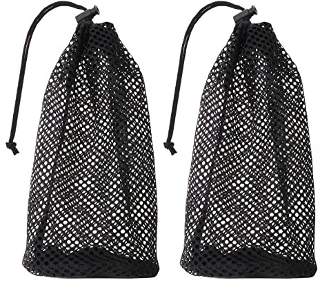 SING F LTD 2PCS Golf Ball Storage Bag - Nylon Mesh Pouch for 48-56 Balls - Drawstring Closure - Black