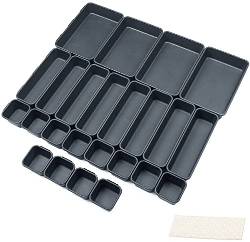 Nuts OT nuts Organizador de cajones de escritorio, 24 divisores de maquillaje, bandejas de plástico de 3 tamaños para almacenamiento para tocador, cosméticos, oficina, papelería, utensilios de cocina