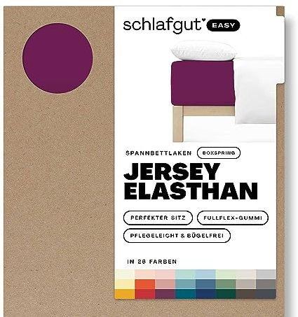 Schlafgut Easy Jersey Elasthan Boxspring Spannbettlaken 180x200 bis 200x220 Purple Deep, Spannbetttuch aus superweicher Baumwolle mit Elasthan