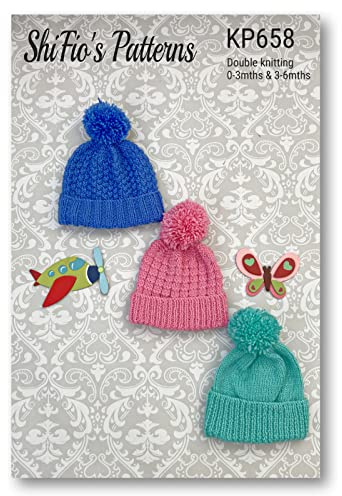 Knitting Pattern for 3 Pompom Baby Hats, 2 Sizes, Baby Hat Knitting Pattern, A5 Booklet, Pamphlet, Craft, Instructions KP658