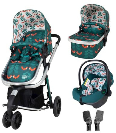 COSATTO Giggle 3-i-1 resesystem, födelse till 18 kg, barnvagn, barnvagn och tygväska i storlek 0+ bilstol, lätt, kompakt och lätt att vika inkluderar gratis regnskydd (rävvänner)