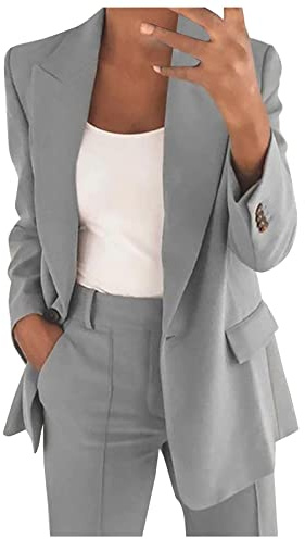 Conjunto de blazer para mujer, trajes de 2 piezas para mujer, chaqueta de manga larga con botones, pantalones largos, color sólido, trajes de dos piezas, ropa de abrigo con solapa, blazer y