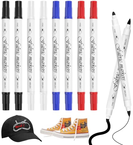 CUINIUNAID 6 Stück Textilstifte Waschmaschinenfest Dual Tip Textmarker 1-5mm Stoff Stifte Waschfest Textilmarker Textilfarbe Stoffmalstifte für T-Shirt Textilien (Schwarz, Weiß, Blau, Rot)