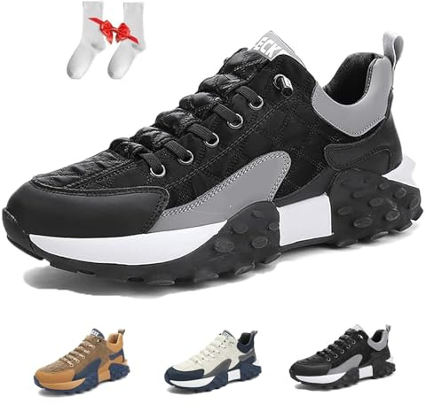 Sneaker Ortopedica Comfort da Uomo 2024, Scarpe Ortopediche da Uomo, Scarpe Sportive Morbide Traspiranti Antiscivolo e Impermeabili da Uomo Scarpe da Passeggio con Piattaforma Casual(Nero,42 EU)