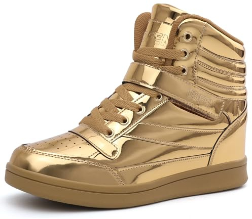 UBFEN Womens High Top Sneakers with Hidden Wedge Heel Ankle Boots Gold