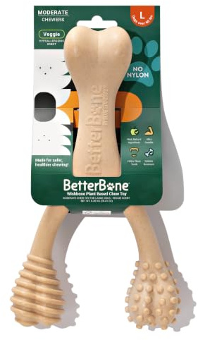 BetterBone Moderate Density Veggie-Scented Dog Chew Toy, Large, Plant-Based Wishbone Dental Enrichment Toy for Chewers Over 60 lbs