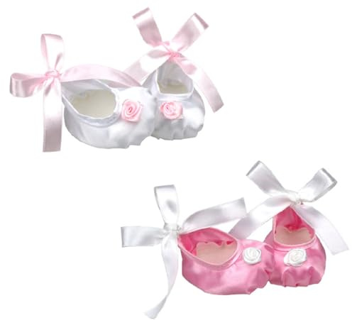 Laroal 18Inch Doll Shoes,Silk Dance Shoes with Ribbon,Lovely Doll Decor for 18Inch Dolls,White and Pink Doll Shoes for Play/Wedding/Display