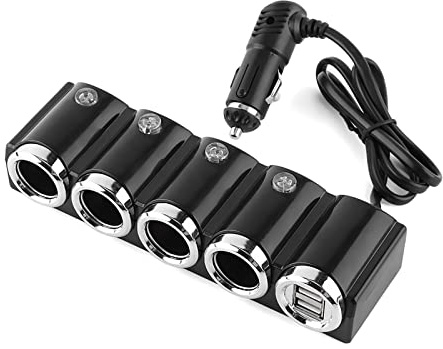 4 Way Car Cigarette Lighter Splitter with 2 USB Ports 12V 24V | 120W output, Independent sockets, Blue LED indicator, Built-in fuse, Cars and vans