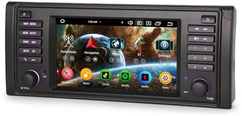 Erisin 8-Core 4GB RAM+64GB ROM Android 14 Radio Coche Estéreo de Automóvil para BMW Serie 5 E39 M5 7 GPS Navegación IPS Wireless CarPlay Android Auto DSP Bluetooth 5.0 WiFi 4G Dab+ USB Canbus OBD2