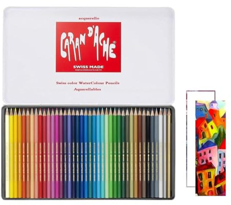 Caran D'ache Swisscolor akvarellpennor i metalllåda 40-pack och 2 kort, Konstnärsmaterial