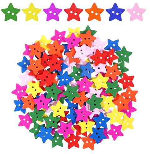 Cobee 100 Pcs Wooden Star-Shaped Buttons, Vintage Colorful Decor for Sewing, Scrapbooking, Art Crafting & DIY
