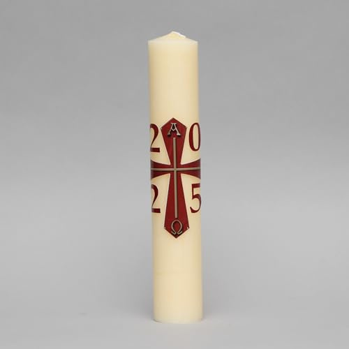 2 x 12 Beeswax Paschal Candle with Vinyl Cross Label and 2025 Date