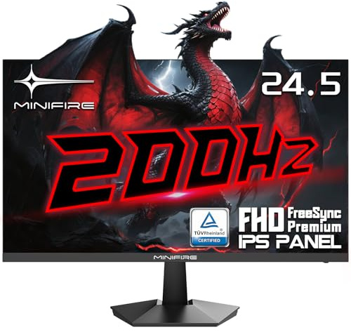 Minifire 24.5 Zoll FHD Gaming Monitor - 200Hz 1ms mit Fast IPS Panel | 1080P PC Monitor Gaming mit AMD Free Sync,120% sRGB,Deutsche Rheinzertifizierung Eye Care | HDMI 2.0 * 2 & DP 1.4 * 1 (MFG25X1)