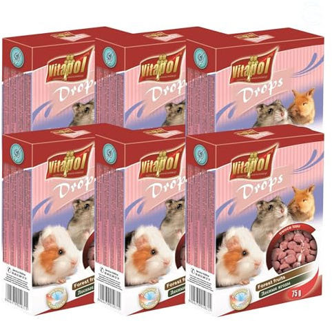 Vitapol Drops Small Pet Treat for Rodents & Rabbits – High-Fibre Complementary Snacks with Vitamins & Minerals – Supports Teeth Health – Carrot, Honey, Yoghurt & More Flavours (Forest Fruit, 6x 75g)