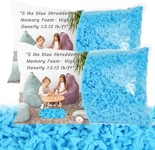 Bean Bag Filler - 10lbs Shredded Memory Foam Filling, High Density ≥3.12 lb/ft³, Blue Pillow Stuffing for Bean Bag Chair, Couch Cushion, Dog Bed, Stuffed Animals, DIY, Non-Toxic & Hypoallergenic