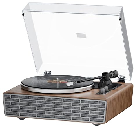 XJ-HOME Tocadiscos con Agudos/Bajos Altavoz,Tocadiscos Bluetooth HiFi con Pastilla AT-3600L MM,Preamplificador de Fono,Transmisión por Correa de 33/45RPM,2 Marchas,AUX in/RCA out