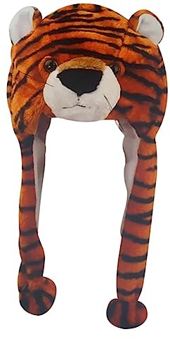 BESTonZON Tiger Animal Hat for Kids, Brown Plush Elastic Winter Headwear, Decorative Boys Girls Winter Accessory for Cold Weather