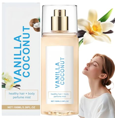 100ML Vanilla Coconut Body Mist,Long Lasting Body Spray for Women & Men,Hair Perfume for Women,Vanilla Perfume Spray,Coconut Body Spray,Va/nilla Hair and Body Fragrance Mist,Gentle Formula