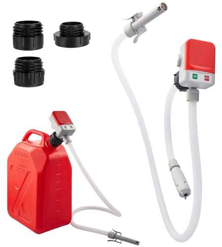 Kraftstoff Umfüllpumpe mit Auto-Stopp, Elektrische Benzinpumpe für Kanister, Kraftstoffpumpe 2.4GPM mit 3 Adaptergrößen, Kanister Pumpe Elektrisch, Elektrische Transferpumpe für Auto, Boot