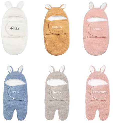 Personalisierte Häschen Puckdecke mit Namen | Säugling Schlafsack Decke Winter | Babydecke Geschenk für Neugeborene Geschenk Neue Mutter | Flauschige Baby Decke mit Ohren Personalisiert Name Pucksack