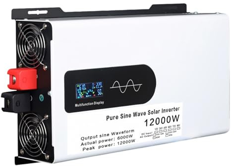 Inversor de Onda Sinusoidal Pura 5000w 6000w 8000w 10000w 12000w de Voltaje para Coche, Convertidor 12v 24v 48v 60v 72v 96v a 110v/220v, para Portátiles, Camiones (12000W, 24V to 220V)