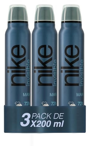 NIKE - Invisible Man, Desodorante en Spray Pack 3 x 200 ml, sin Perfume, Hombre, Antitranspirante, Protección Continua, hasta 72h de Eficacia Comprobada, sin Alcohol, Tecnología, Cuidado y Confort