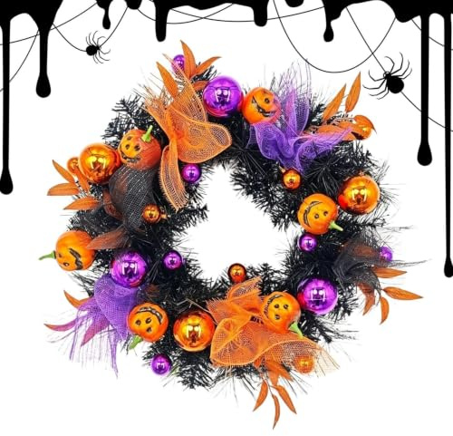 Halloweenkransar För Ytterdörren 50 Centimeter Konstgjord Bondgårdsstil | Halloweenkrans Med Pumpabollar För Vägg, Fönster, , Fest, , Skördefest Och Lantlig Högtid
