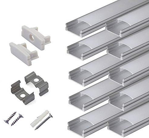 hunhun 10-Pack 6.6ft/ 2Meter U Shape LED Aluminum Channel System with Milky Cover, End Caps and Mounting Clips, Aluminum Profile for LED Strip Light Installations, Very Easy Installation