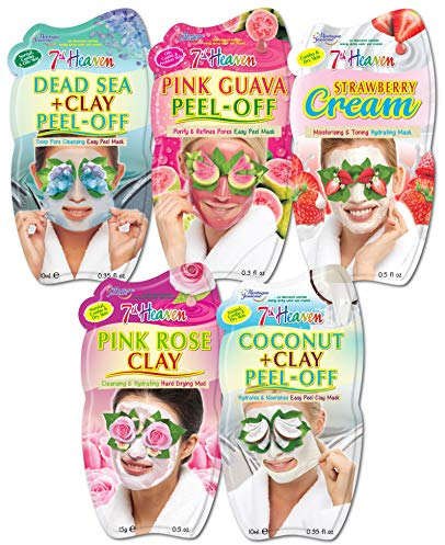 7th Heaven Variety Pack of 5 Clay, Cream & Peel-Off Face Mask – Hydrating & Moisturising Formula Suitable For All Skin Types – Vegan & Cruelty-Free Skincare gift set