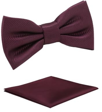 fortunatever Boys Solid Pre-tied Bow Ties,Burgundy Red Adjustable Tuxedo Bowtie For Boy With Multiple Colors+Pocket Square (11''-19'')