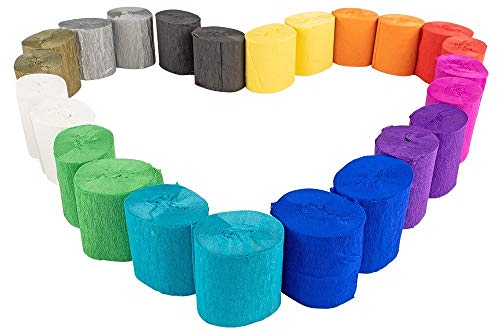 Ideen mit Herz 24 Rollen Krepp-Papier | Krepp-Bänder | 12 Farben | je 10 m pro Rolle | 5 cm breit | 17g/m² | Bastelpapier | Bastelkrepp