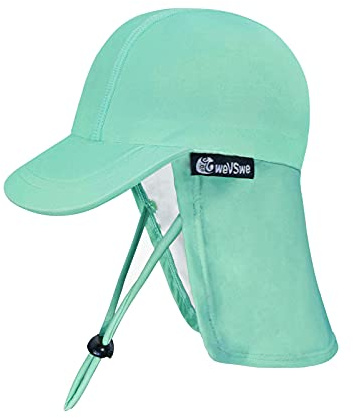weVSwe Bébé Chapeau De Soleil UPF 50+ Rabat Protection UV Bretelles Réglables Cou Rabat Bonnet De Bain Plage Bord De Mer Vert 12-24 Mois